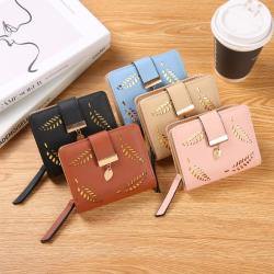 HOT Women's Short Wallet Female Purses Card Holder Gold Hollowed Leaves Wallets PU Leather Clutch Money Bag Pu Leather Wallet