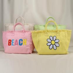Low MOQ designer aesthetic unique trendy fashion travelling handbags women female casual fringe canvas beach tote bag