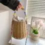 Summer beach rattan straw basket hand bag woven crossbody colorful beaded pearl chain bag 2024