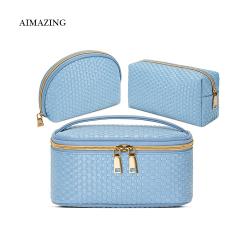 Transparent bags Travel Pouch Leather Blue Makeup Cosmetic Bag Drawstring Lazy  Storage Bag For Packaging Makeup