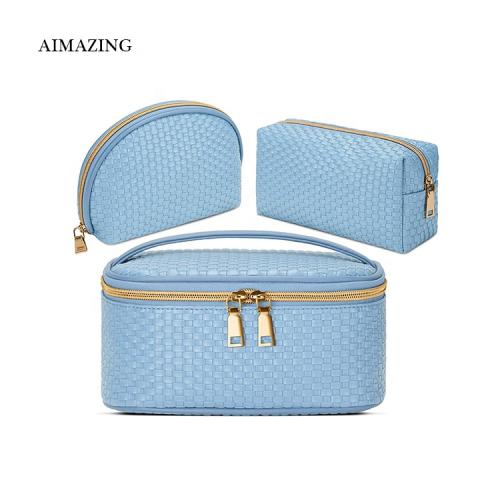 Transparent bags Travel Pouch Leather Blue Makeup Cosmetic Bag Drawstring Lazy  Storage Bag For Packaging Makeup