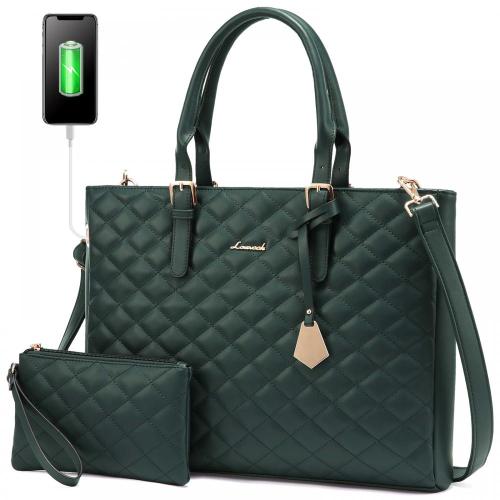 Fashion Quilted Leather 2pcs geometric Briefcase luxury ladies Shoulder Purses and Handbags Large tote Laptop bag Women with USB