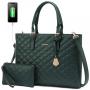Fashion Quilted Leather 2pcs geometric Briefcase luxury ladies Shoulder Purses and Handbags Large tote Laptop bag Women with USB