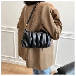 New Fashion Fold Single Armpit Pu Messenger Bag China Wholesale PU Ladies Shoulder Bag Thread Zipper Bag