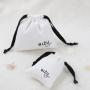 Luxury Custom Logo Printed White Herringbone Cotton Drawstring Bag Jewelry High End Twill Cotton Gift Pouch With Divider