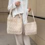 Bolsos New Fashion Bucket Bag Lace Large Capacity Fresh Shopping Bag Straw Embroidered Zipper Single Shoulder Bag