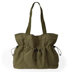 Factory customized shoulder bag external pocket drawstring shopping bag Japanese nylon large capacity tote bag