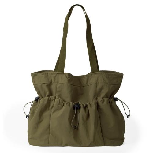 Factory customized shoulder bag external pocket drawstring shopping bag Japanese nylon large capacity tote bag