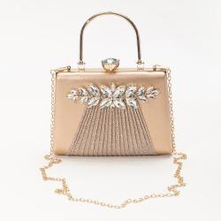 Elegant Big Bling Rhinestone Pu Leather Fashion Party High Quality Luxury Ladies Golden Clutch Evening Bag