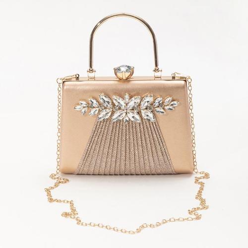 Elegant Big Bling Rhinestone Pu Leather Fashion Party High Quality Luxury Ladies Golden Clutch Evening Bag