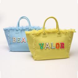 Keymay Stock 6 Colors Wholesale Custom Designer Embroidery Logo Canvas Shopping Tote Bag Womens Handbag Bag