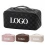 custom fashion designer large capacity luxury vintage plaid checkered pu leather pouch travel storage makeup cosmetic bags