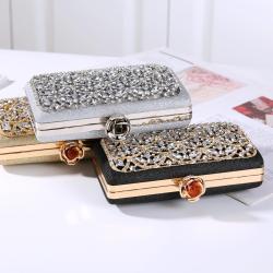 Hot Selling New Design Woman Silver Gold Diamond Evening Bag Flower Crystal Birthday Party Handbag Wedding Bridal Floral Purse