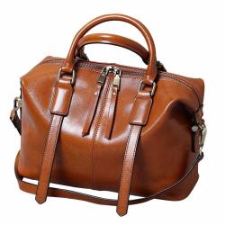 wholesale 2024 Vintage fashion travel Bag wax cowhide  boston tote bag Fashionable women's leather shoulder bags