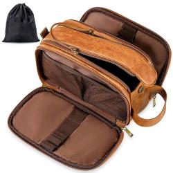 Custom Large Travel Shaving Dopp Kit Water-resistant Bathroom Toiletries Organizer PU Leather Toiletry Bag for Men