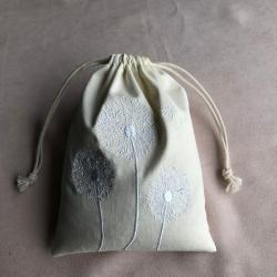 15*20 cm Off-White Cotton Linen Gift Drawstring Pouch Embroidery Logo Linen Drawstring Packaging bag