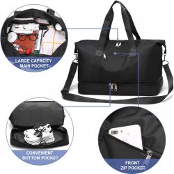 Lightweight Tote Shoulder Weekender Overnight Bag Gym Sports Travel Duffel Bag with Shoes Compartment