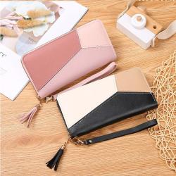 2024 New Fashion Ladies Large Capacity Zipper Wallet Contrast Color Stitching Waterproof Carry Bag Japan South Korea Style