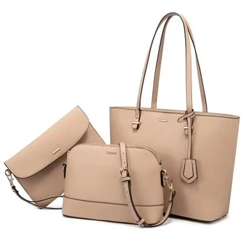 LOVEVOOK dropshipping wholesale custom logo design elegance 3 pieces ladies hand bag big tote shoulder bags women handbags set