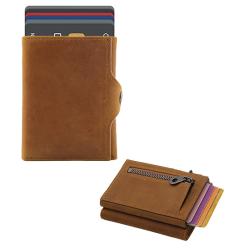 Genuine Leather Minimalist Mens Coin Pocket  Wallet Rfid Card Holder Aluminium Pop Up Wallet