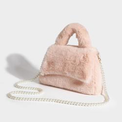 2024 Custom Faux Fur Bag Handbag For Women Ladies With Pearl Shoulder Strap