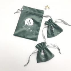 Reusable Custom Logo Printed Velvet Fabric Jewelry Pouches Small Drawstring Gift Storage Packaging Cosmetic Dust Velvet Bag