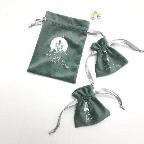 Reusable Custom Logo Printed Velvet Fabric Jewelry Pouches Small Drawstring Gift Storage Packaging Cosmetic Dust Velvet Bag