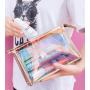 Gelory New Arrival Zipper Transparent Cosmetic Makeup Bag Custom Logo Clear PU Laser Multi-Purpose Makeup Bag