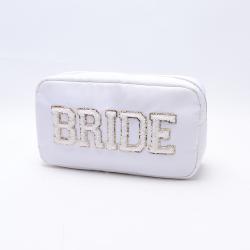 Hot Selling Stock Custom Designer Embroidered Letter Patches Nylon Pouch Waterproof Cosmetic Bag Girls Bride Makeup Bag