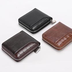 High Quality Custom  Retro spliced stone pattern coin black wallet horizontal three-fold chain men's short wallet