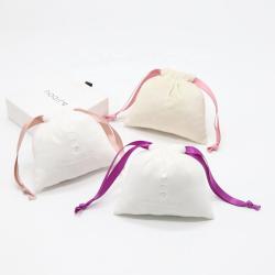 Custom Logo Printed Wholesale White Beige Velvet Gift Jewelry Pouch Luxury Soft Dust Drawstring Packaging Velvet Bag