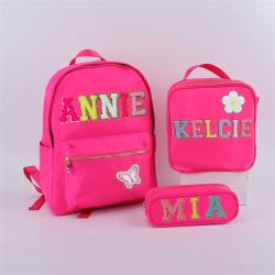 Keymay Hot Sale Large Capacity DIY Personalized Chenille Letter Patches Girl Book Bags Nylon Backpacks Backpack Bag School