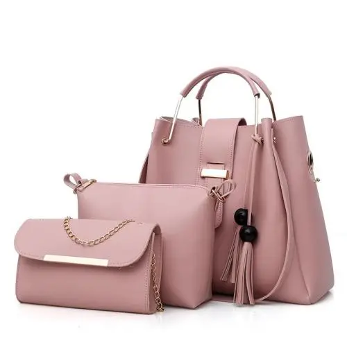 OEM554 Fashion Handbag Women High Quality Leather Bags Women Beads Tassel Bag Sets 3pcs in Sets Handbag Sets for Women