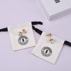 Custom Logo Printing Brush Canvas Jewelry Necklace Bag Drawstring Luxury Cotton Canvas Mini Jewelry Pouch