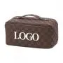 Custom Logo Luxury PU Cosmetic Bags for Women Multi Functional Portable Skincare Storage Checkered Makeup Bag With Handle