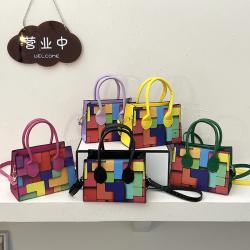 2022 New Korean Bags Women Messenger Bag Contrast Color Splicing Foreign Style Small Square Single Shoulder Bag
