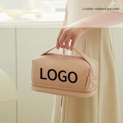 Custom Wholesale Double Layer PU Luxury High-end Travel Makeup Case Organizer Cosmetic Bags for Women
