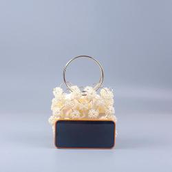 Custom acrylic resin beads woven Handmade Women's Evening Bags Mini Pearl Beaded Handbag with Hollow out Feature