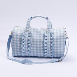 Keymay Cute Fashion Women Handbag Plaid Gungham Ruffle Weekend Duffel Bags Large Capacity Folding Travel Bag Travel Duffel Bag