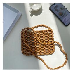 2023 Summer Korean Version Braided Design Crossbody Bag Small New Wooden Bead Sling Womens Shoulder Bag Fashion Hollow Bag