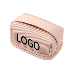 Custom Logo Double Layer Fashional Skincare Pouch Pu Leather Travel Makeup Case Organizer Cosmetic Bags