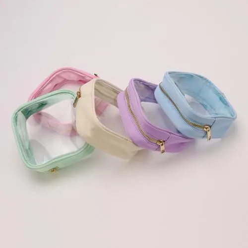 RTS S M L XL Outdoor Chenille Patch PVC Travel Transparent Cosmetic Bag Colorful Makeup Clear Custom Logo Clear Cosmetic Bag