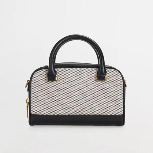 2024 New Arrival Lady Vintage Canvas And Leather Crossbody Satchel Sling Bag Women's  Canvas Shoulder Bags For Women