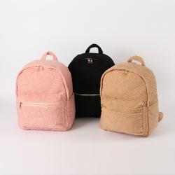 Keymay RTS Pink Brown Black Plush Sherpa School Bags Kids Backpack Boys Girls Students Furry Teddy Backpack School Backpack