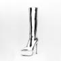 Banquet Botas Hot Selling Lady High Heels Metallic Boots Women Thick Sole Back Zipper Pointy Toe Platform Heels Mid Calf Boots