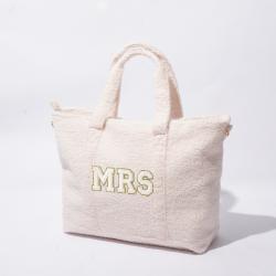 Keymay Hot Sale RTS Large Capacity Shoulder Crossbody Bride Gift Wedding Honeymoon Teddy Plain Totes Handbags Sherpa Tote Bag