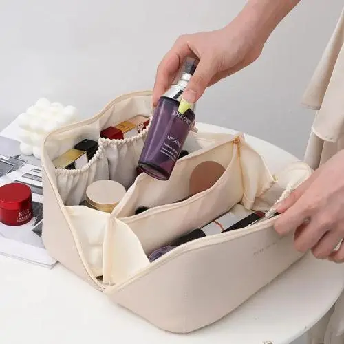 Custom Women Makeup Bag Pouch PU Leather Cosmetic Bags Large Capacity Partition Storage Waterproof Travel toiletry bag woman