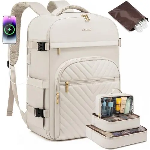 LOVEVOOK TSA-friendly Backpack Carry on 40L Travel Bag 17" Laptop with USB Port Waterproof with 4 Packing Cubes Travel Backpack