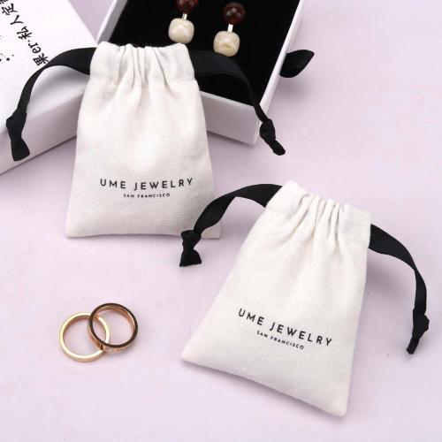 Recyclable Custom Logo Printing Brush Canvas Jewelry Ring Storage Pouch Luxury Soft Drawstring Cotton Jewelry Packing Dust Bag