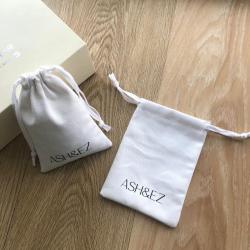 8 ounces White Canvas Cotton Drawstring Bag With Custom Logo Jewelry Pouch